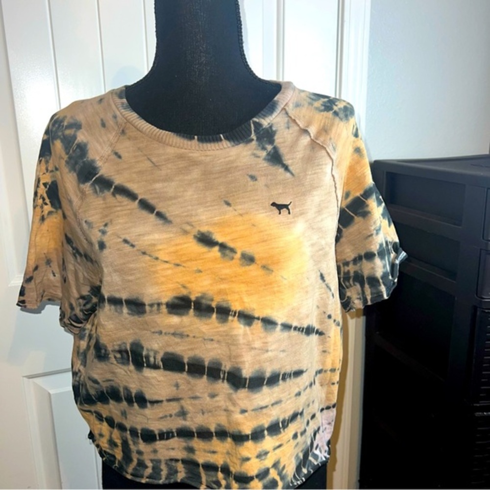 Victoria Secret Pink Women Beige Tie Dye Cropped Shirt Size XS/XP